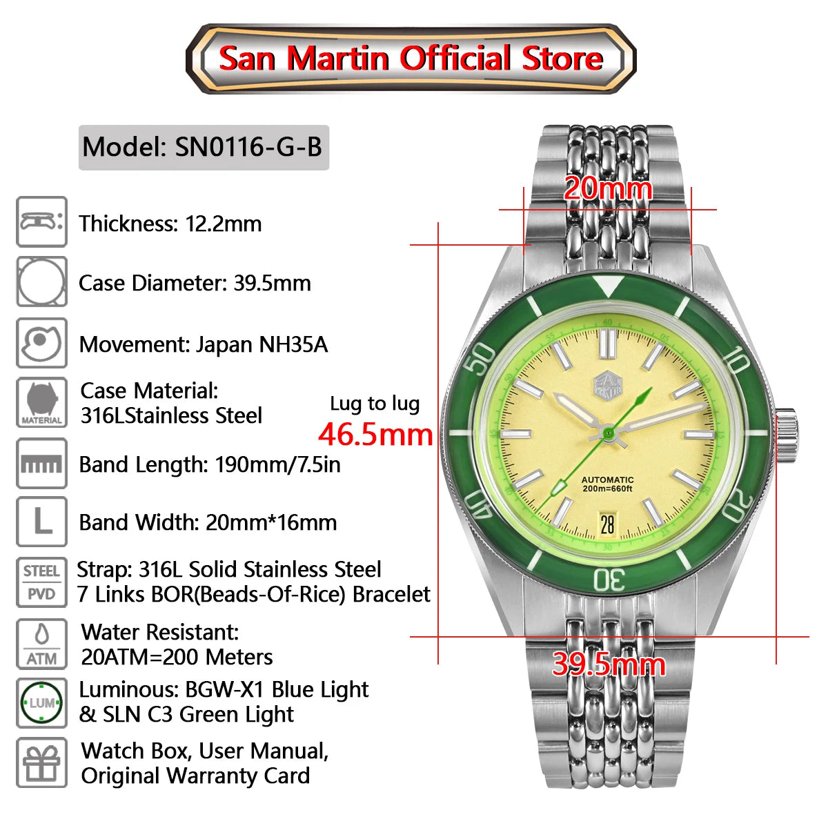 San Martin 39.5mm Summer Dive Watch Fun Fruit Series Watches SN0116