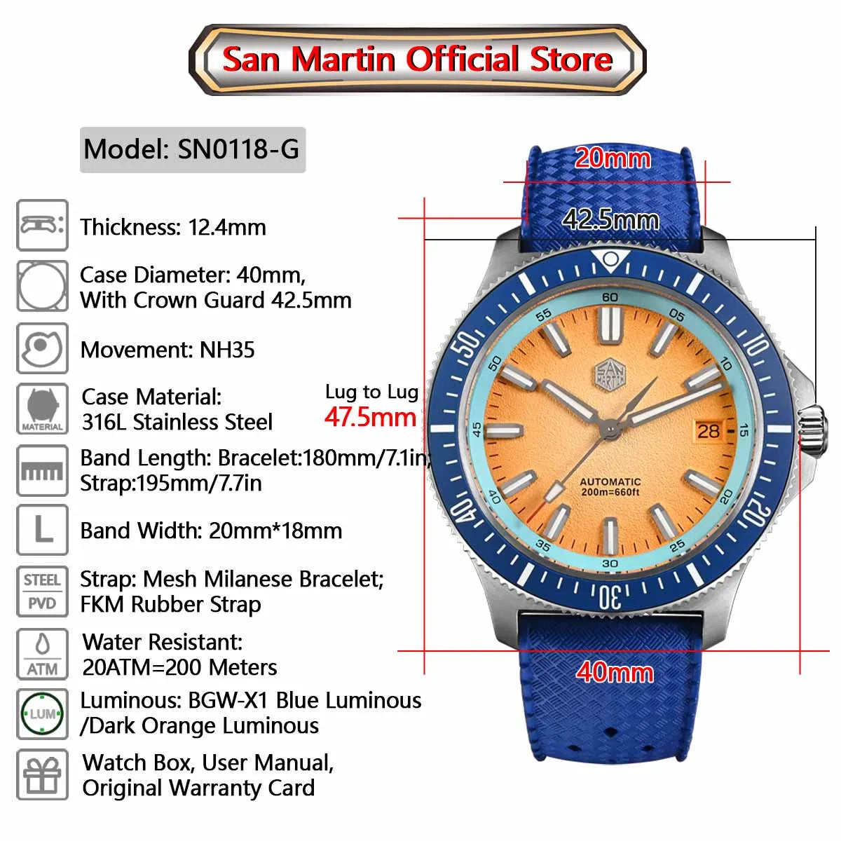 San Martin 40mm Dive Watch Original Design SN0118
