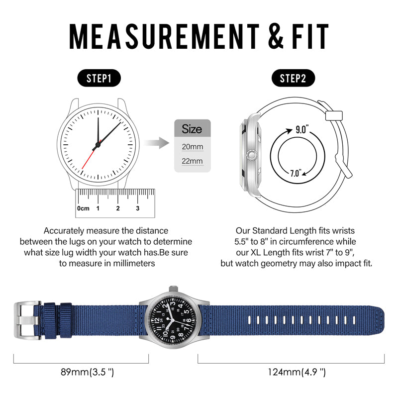 Tactical Nylon Watch strap Band Strap 20mm/22mm