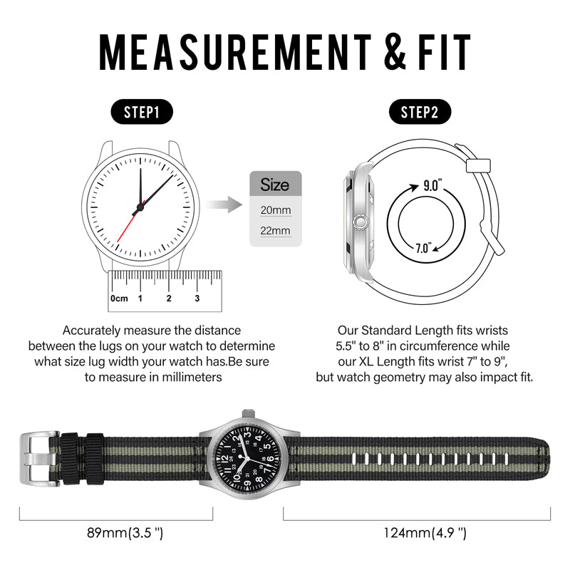 Tactical Nylon Watch strap Band Strap 20mm/22mm