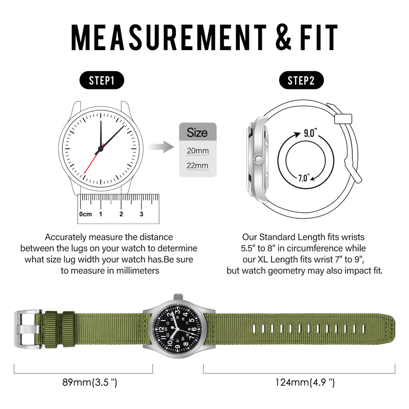 Tactical Nylon Watch strap Band Strap 20mm/22mm