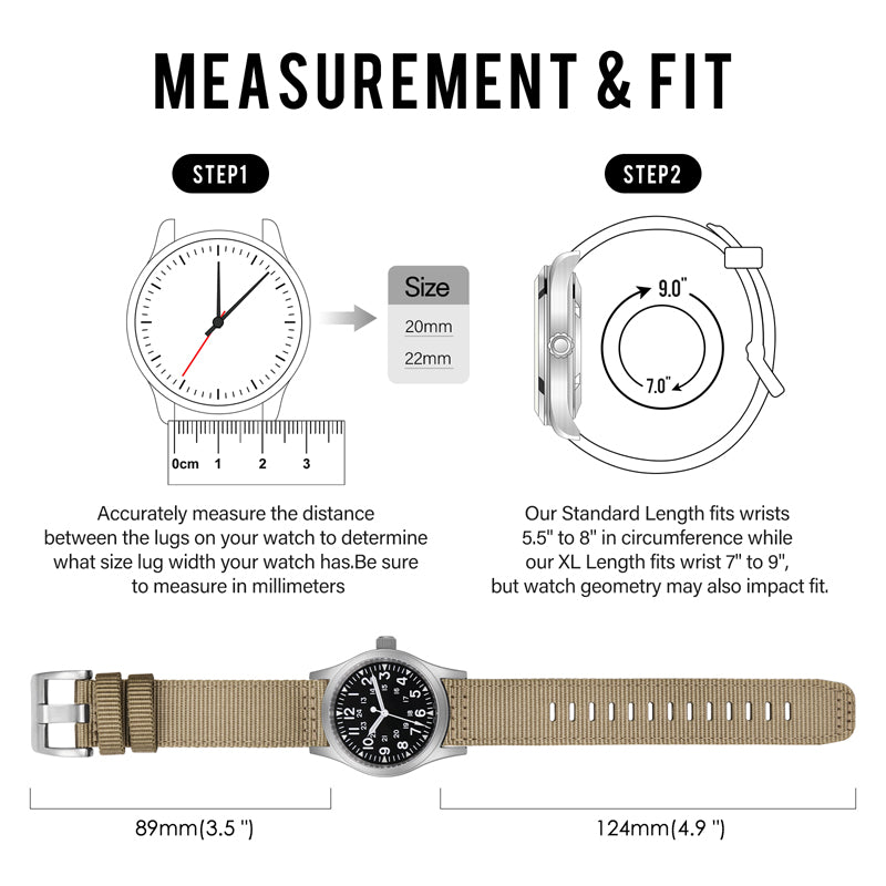Tactical Nylon Watch strap Band Strap 20mm/22mm