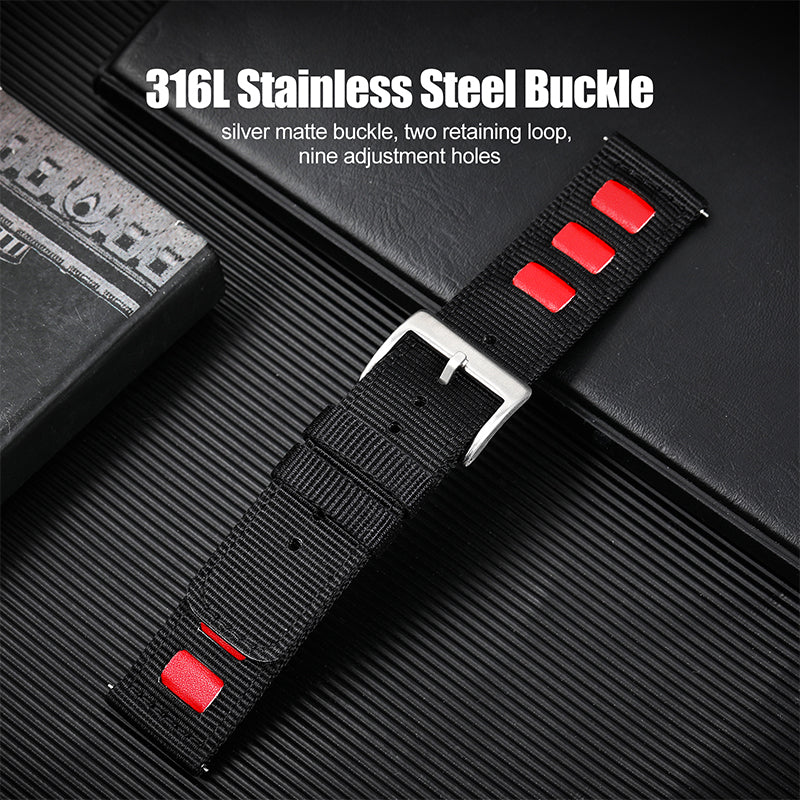 Leather Accented Canvas Nylon Watch Band 20mm/22mm