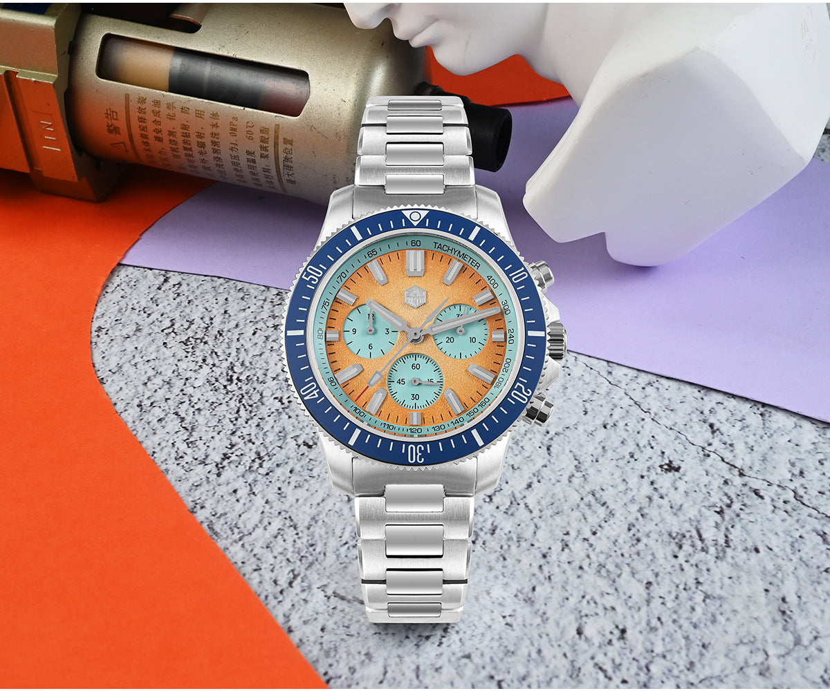 San Martin 40mm Chronograph Watch Peacock SL-4801 Automatic Movement SN0118G-JS