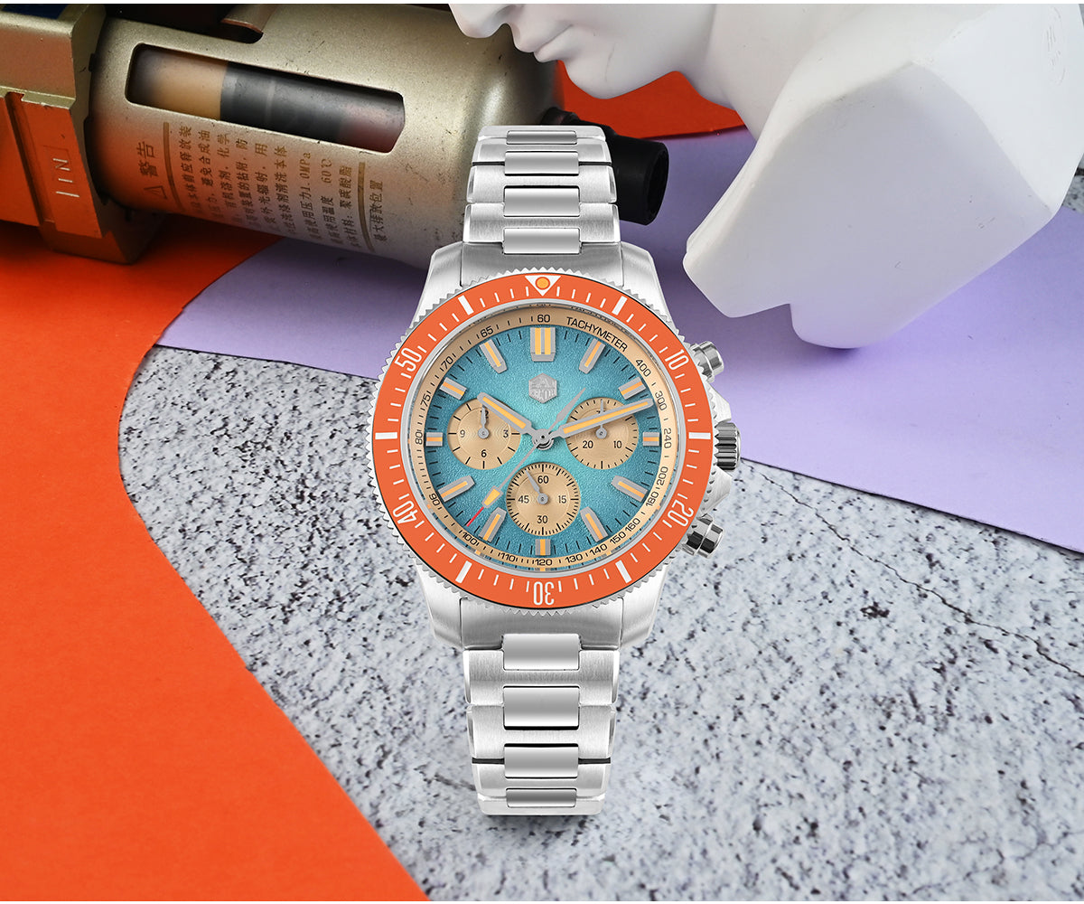 San Martin 40mm Chronograph Watch Peacock SL-4801 Automatic Movement SN0118G-JS