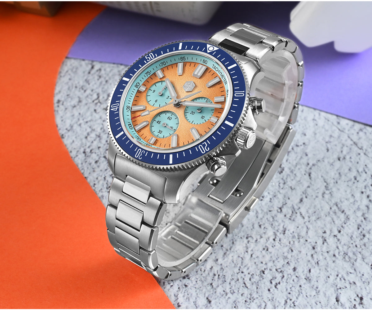 San Martin 40mm Chronograph Watch Peacock SL-4801 Automatic Movement SN0118G-JS