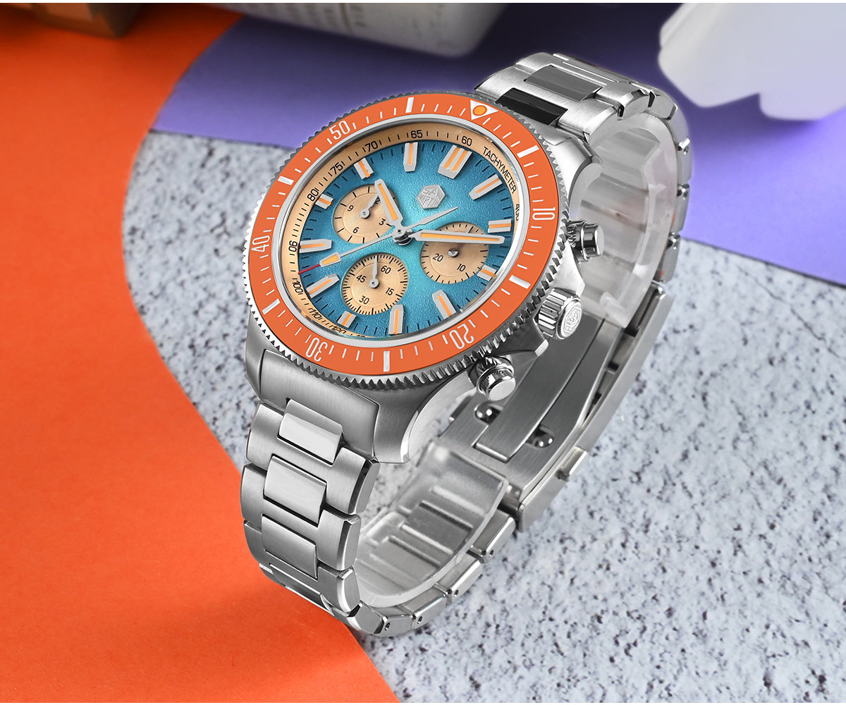 San Martin 40mm Chronograph Watch Peacock SL-4801 Automatic Movement SN0118G-JS