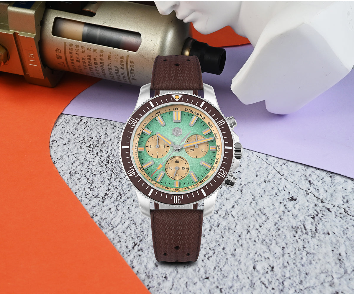 San Martin 40mm Chronograph Watch Peacock SL-4801 Automatic Movement SN0118G-JS