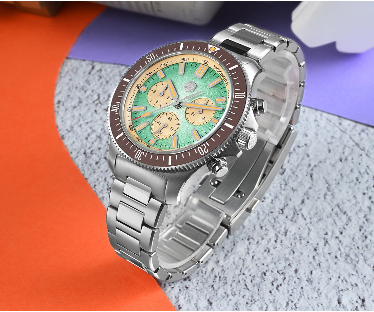 San Martin 40mm Chronograph Watch Peacock SL-4801 Automatic Movement SN0118G-JS