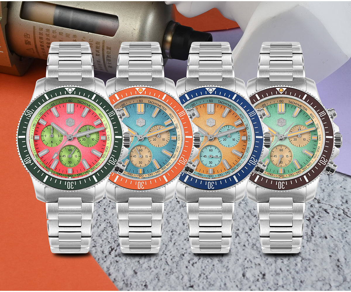San Martin 40mm Chronograph Watch Peacock SL-4801 Automatic Movement SN0118G-JS