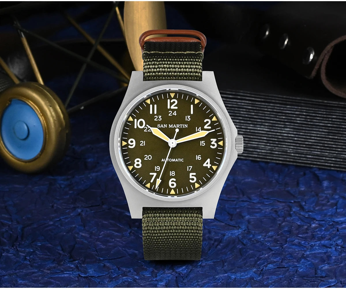 San Martin 38mm NH35 Retro Military Pilot Watch