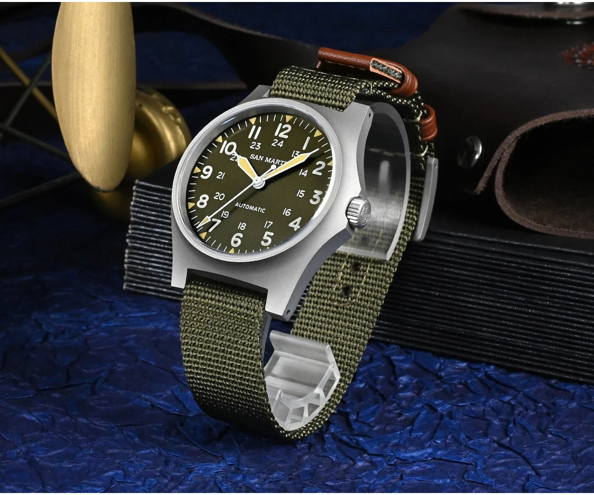 San Martin 38mm NH35 Retro Military Pilot Watch