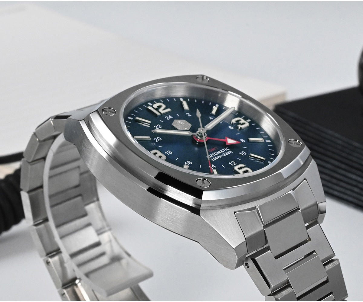 San Martin Original Design Square GMT Watch