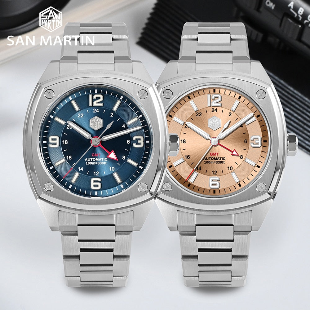 San Martin Original Design Square GMT Watch