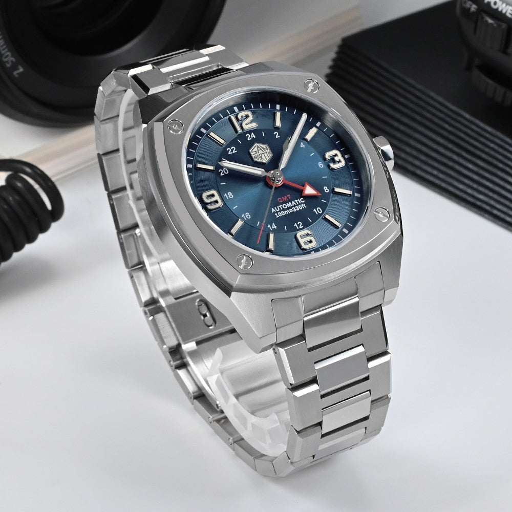 San Martin Original Design Square GMT Watch