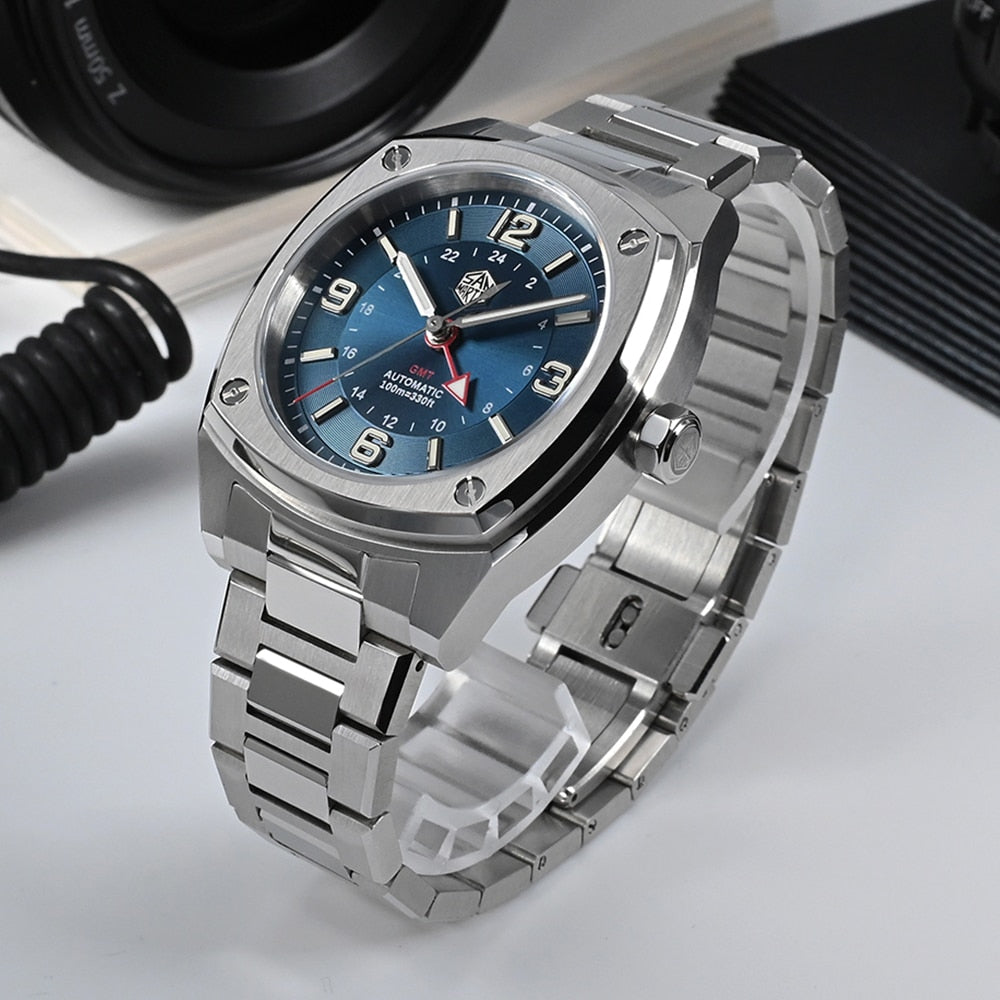 San Martin Original Design Square GMT Watch