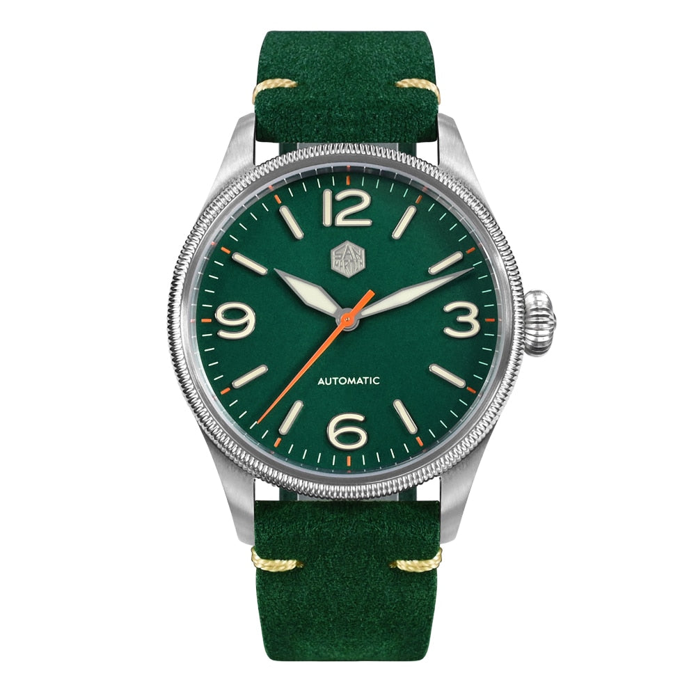 San Martin Carved Coin Bezel Retro Pilot Watch SN033