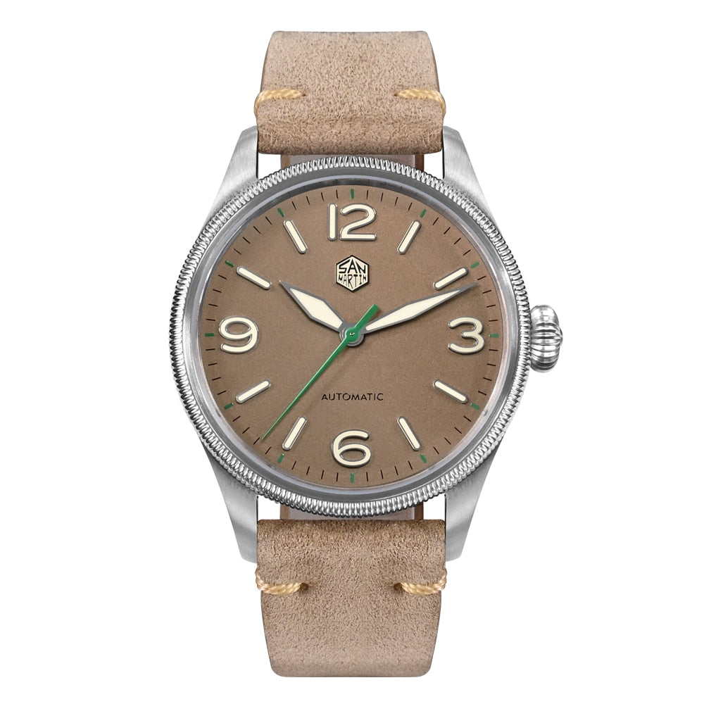 San Martin Carved Coin Bezel Retro Pilot Watch SN033