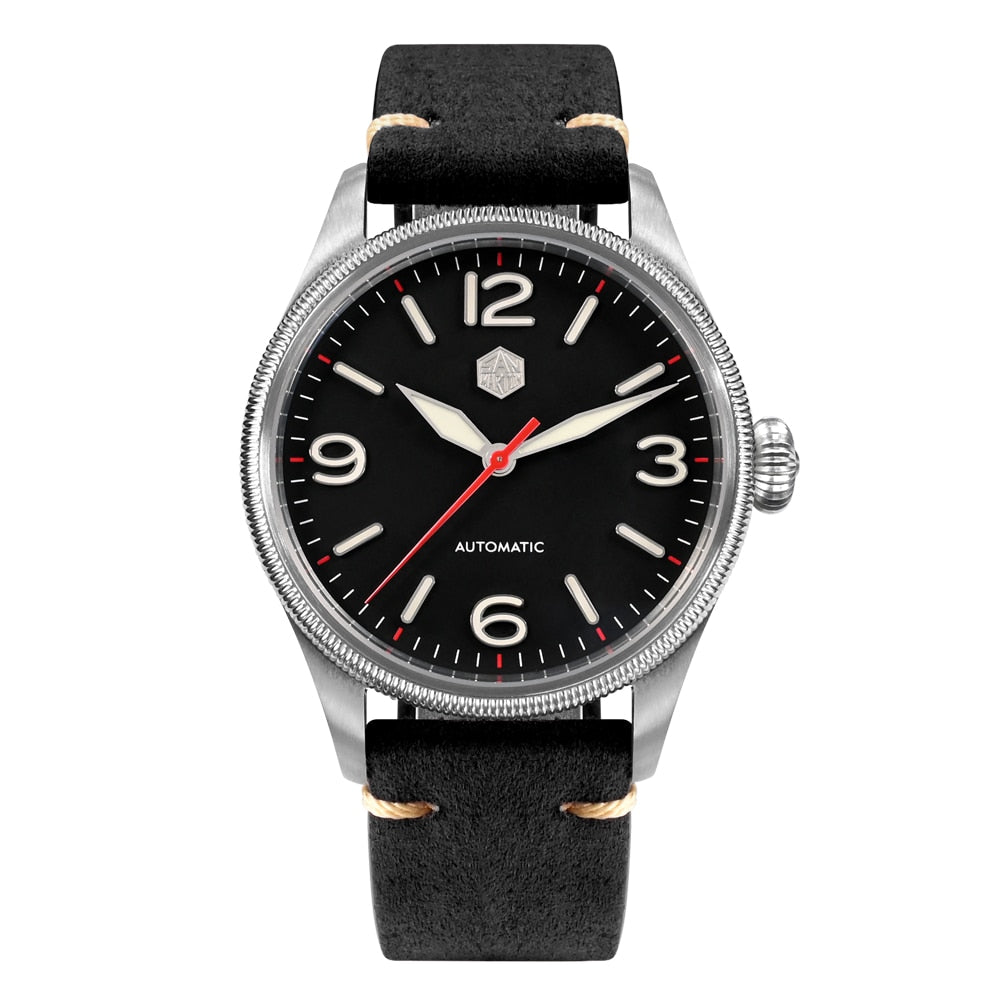 San Martin Carved Coin Bezel Retro Pilot Watch SN033