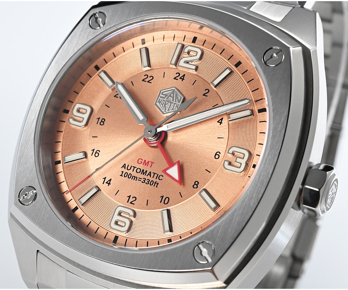 San Martin Original Design Square GMT Watch