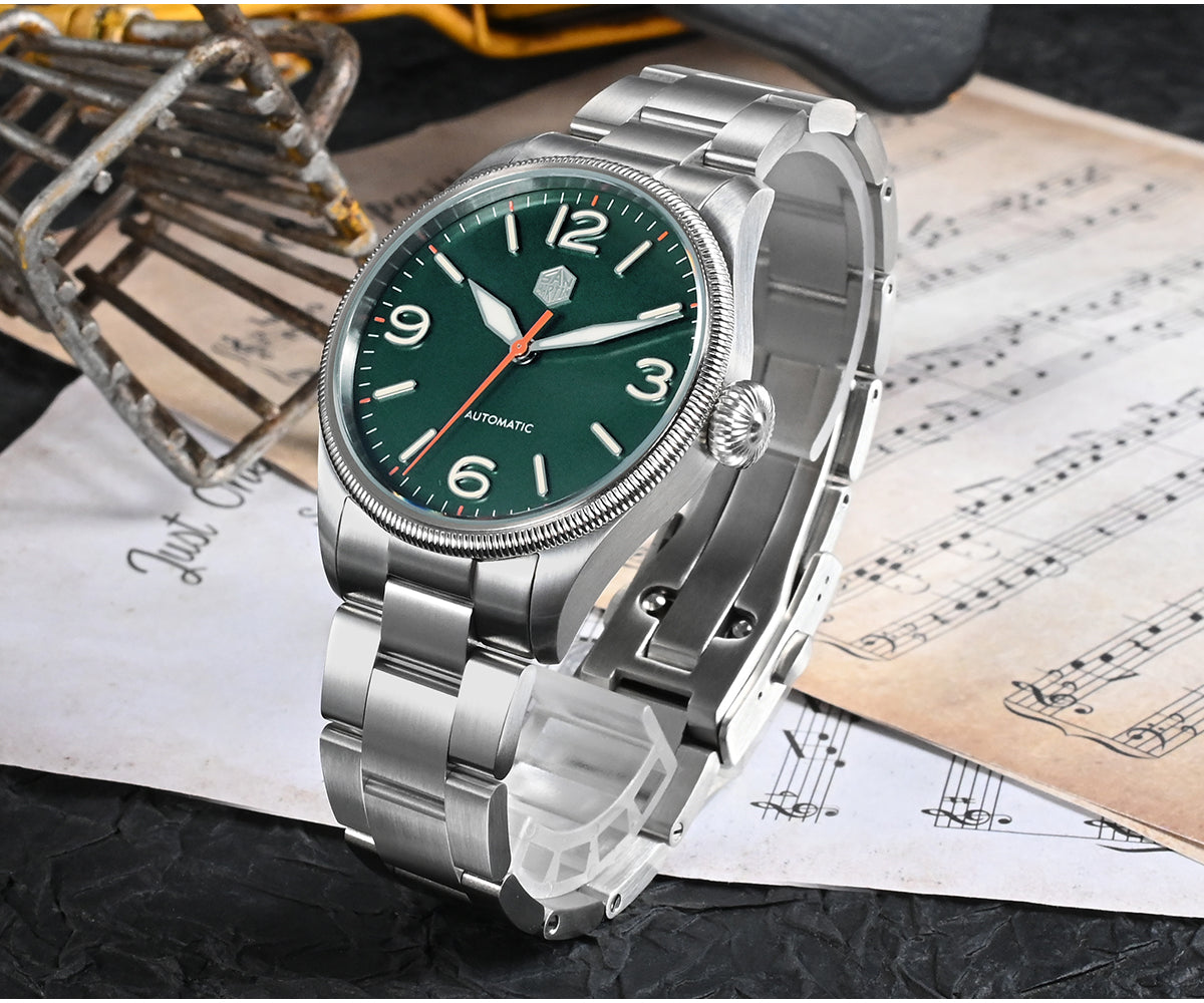 San Martin Carved Coin Bezel Retro Pilot Watch SN033