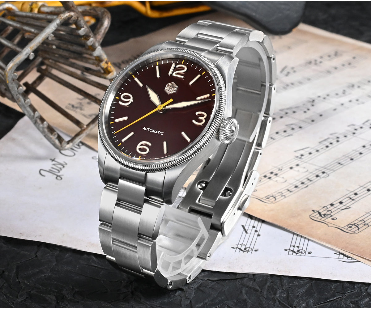 San Martin Carved Coin Bezel Retro Pilot Watch SN033