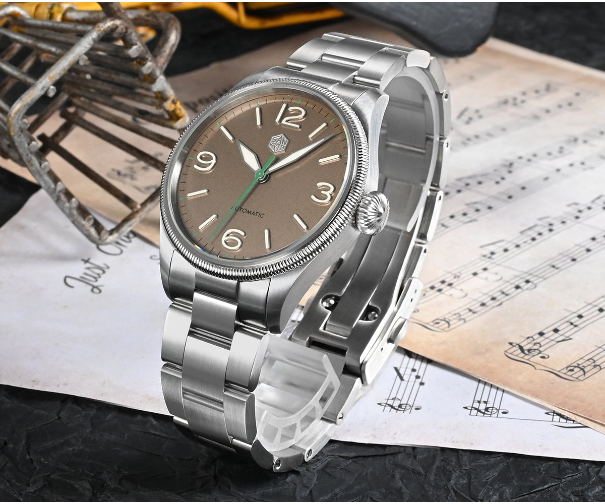 San Martin Carved Coin Bezel Retro Pilot Watch SN033