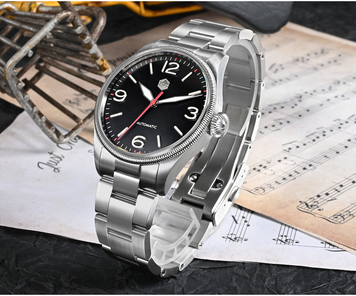 San Martin Carved Coin Bezel Retro Pilot Watch SN033