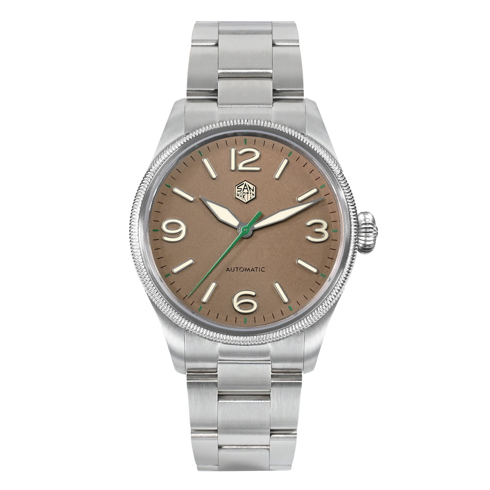 San Martin Carved Coin Bezel Retro Pilot Watch SN033