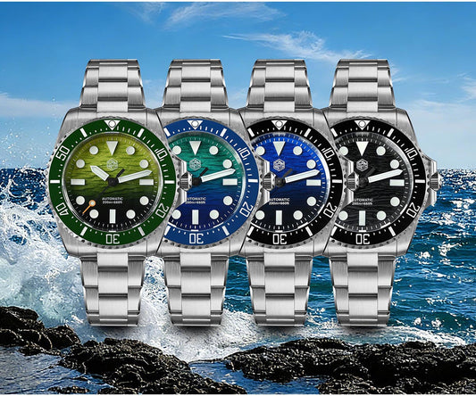San Martin SN0126-GS 38mm Diver Watch – Enamel Gradient Wave Dial with Miyota 90S5 Automatic Movement