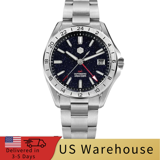 ★US Warehouse★San Martin Aventurine Gemstone NH34 GMT Watch SN0129GB