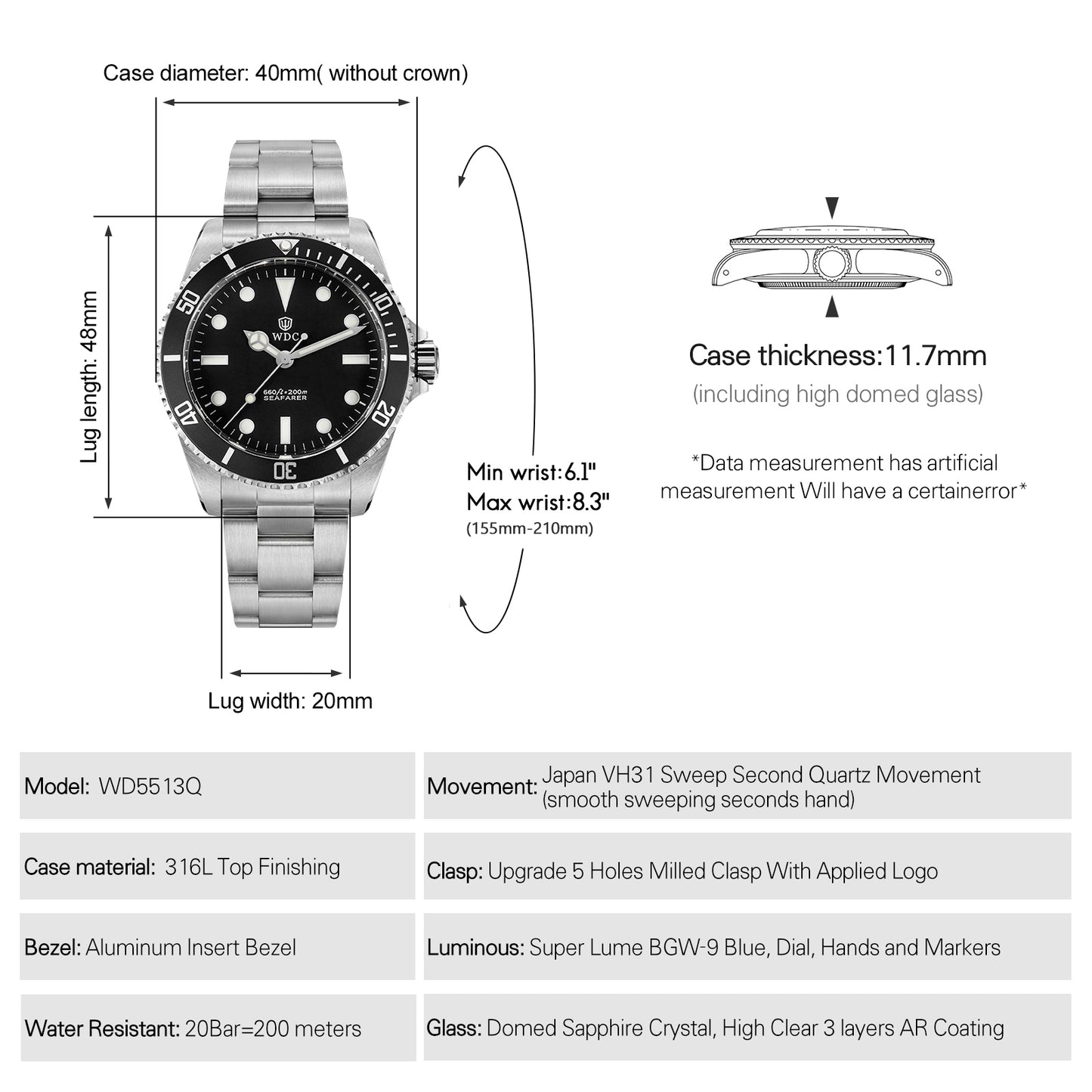 Watchdives Seafarar WD5513Q 40mm VH31 Sub Diver Watch