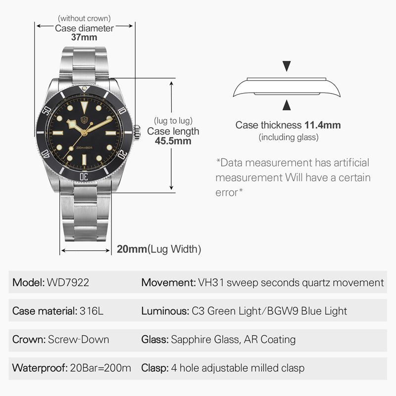 Watchdives WD7922 37mm VH31 Watch