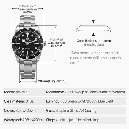Watchdives WD7922 37mm VH31 Watch