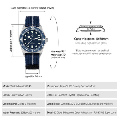 Watchdives 38mm EXD Titanium Diver Watch