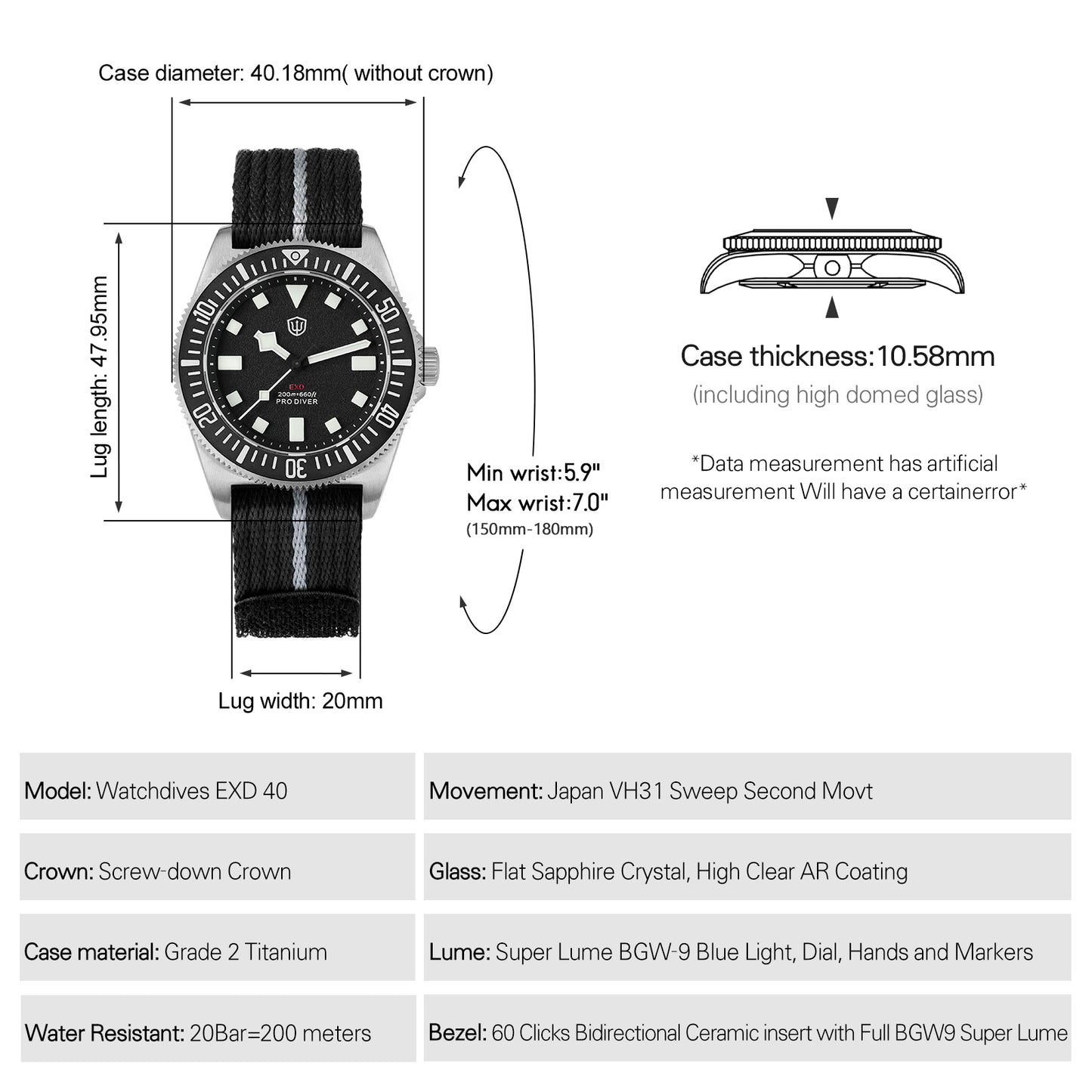 Watchdives 38mm EXD Titanium Diver Watch