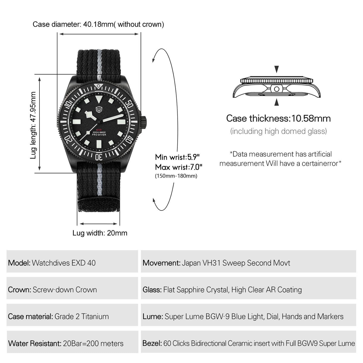 Watchdives 38mm EXD Titanium Diver Watch