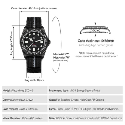 Watchdives 38mm EXD Titanium Diver Watch