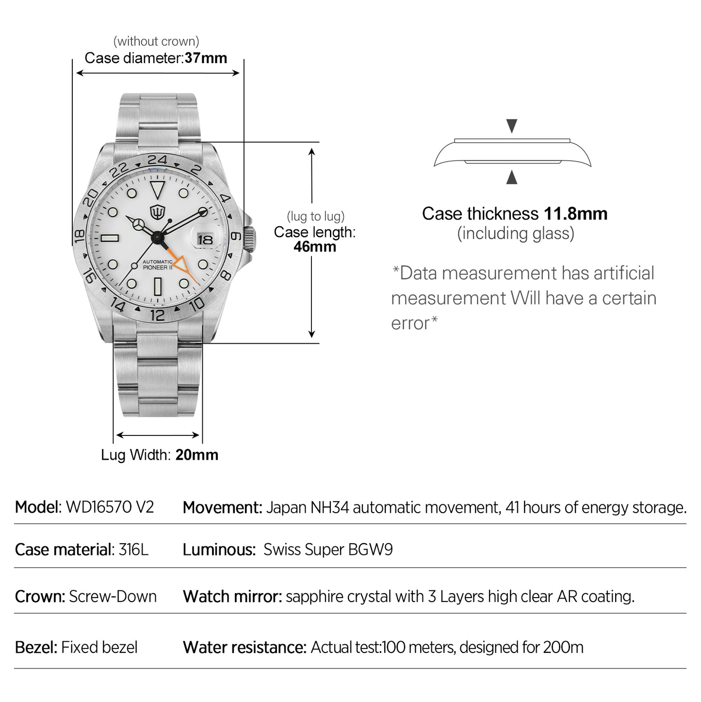 Watchdives WD16570B 38mm 6460 GMT Watch V2