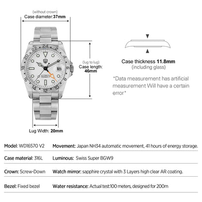 Watchdives WD16570B 38mm 6460 GMT Watch V2