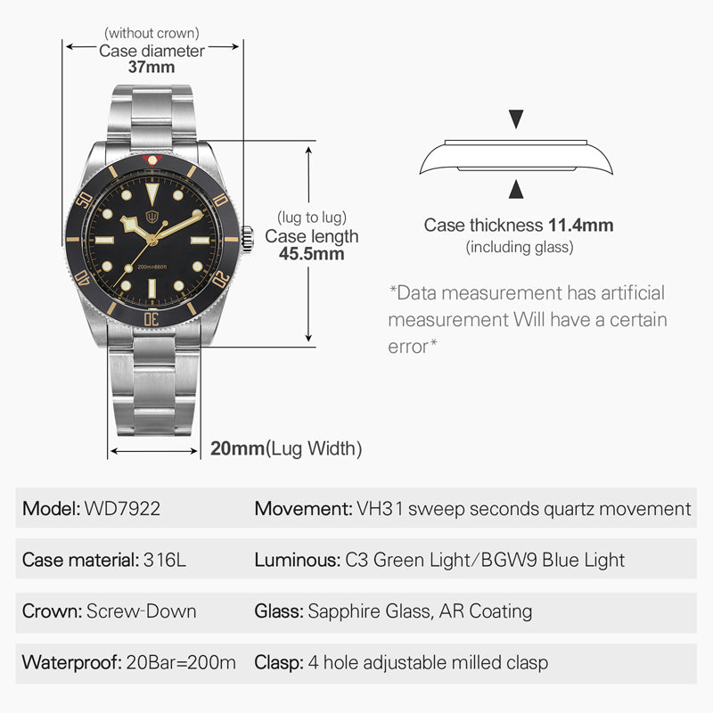 Watchdives WD7922 37mm VH31 Watch