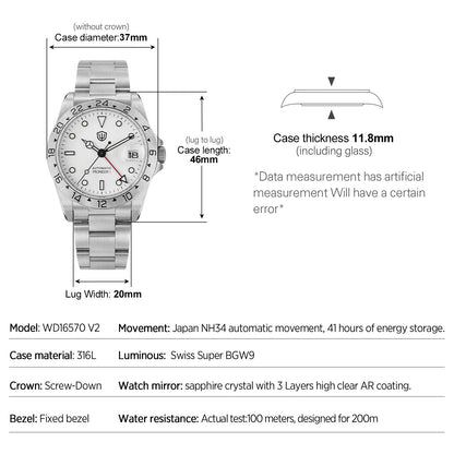 Watchdives WD16570B 38mm 6460 GMT Watch V2