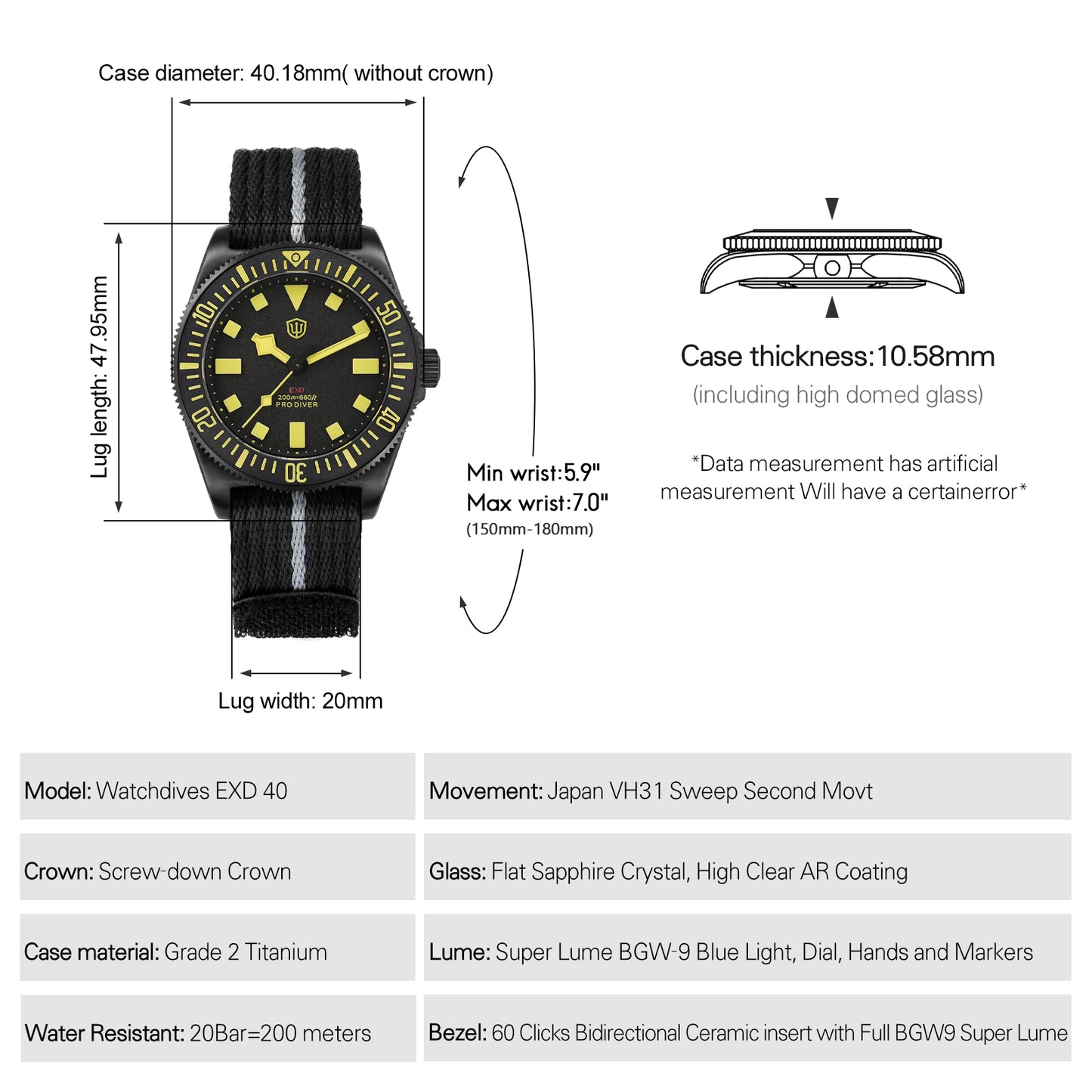 Watchdives 38mm EXD Titanium Diver Watch