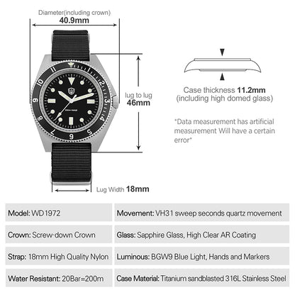 Watchdives WD1972 VH31 Military Dive Watch V2