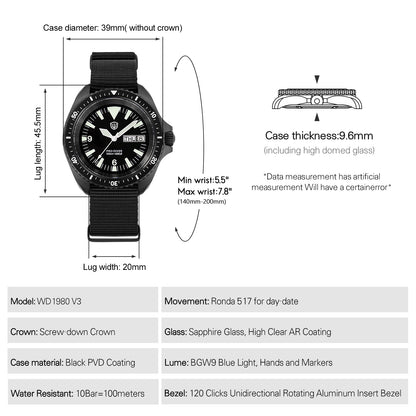 Watchdives WD1980 VH31 Military Diver Watch V3