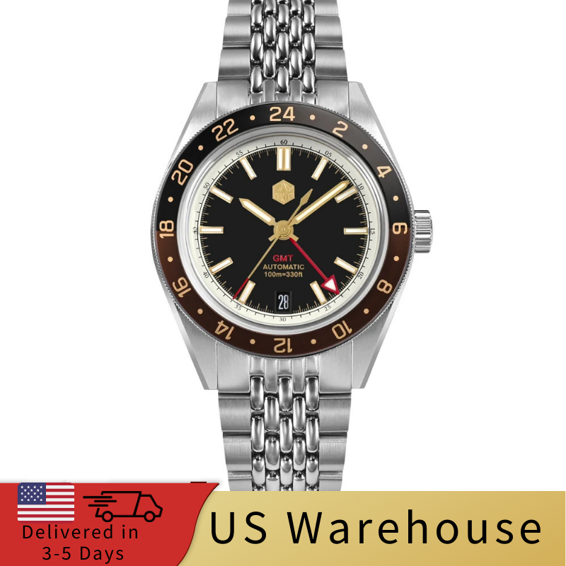 ★US Warehouse★San Martin Aluminum Bezel NH34 GMT Men Watch SN0116G-V4