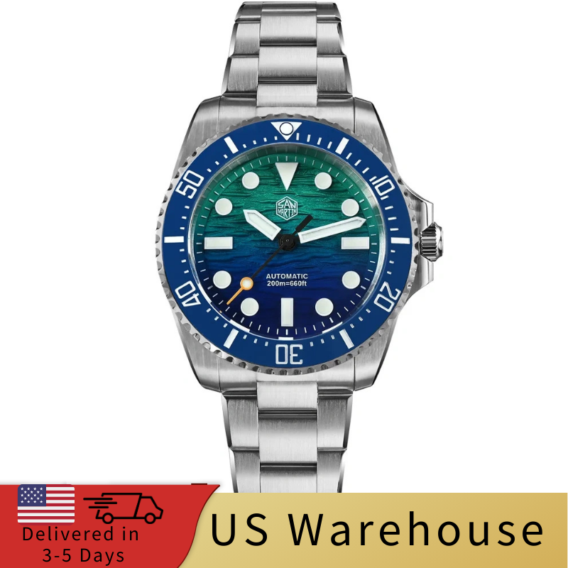 ★US Warehouse★San Martin 38mm Enamel Gradient Wave Texture Dial Miyota 90S5 Diver Wristwatch SN0126-GS