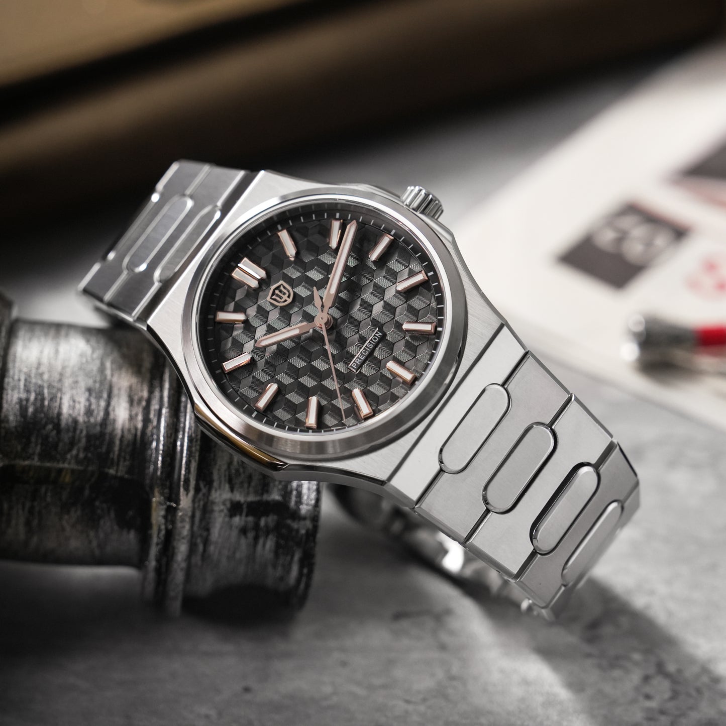 Watchdives Premier WD0016B Square-Block Faceted Dial Original Design