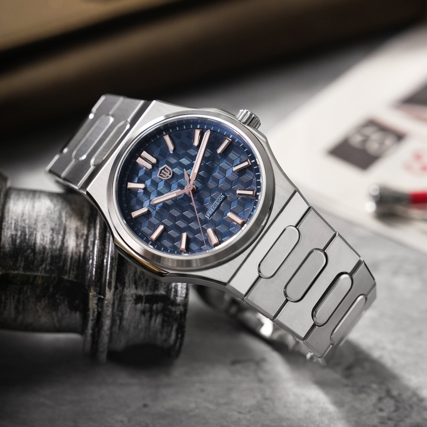 Watchdives Premier WD0016B Square-Block Faceted Dial Original Design