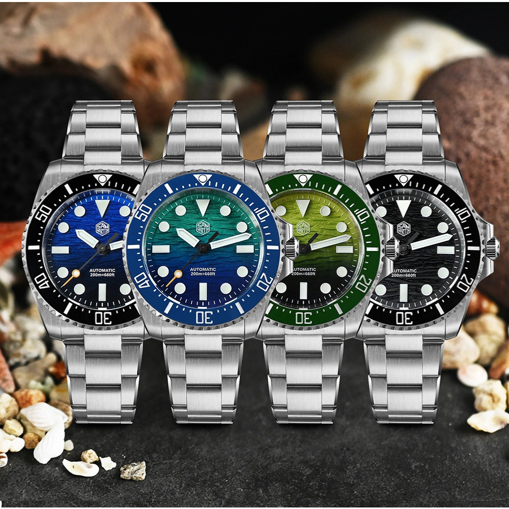 San Martin 38mm Enamel Gradient Wave Texture Dial Miyota 90S5 Diver Wristwatch SN0126-GS